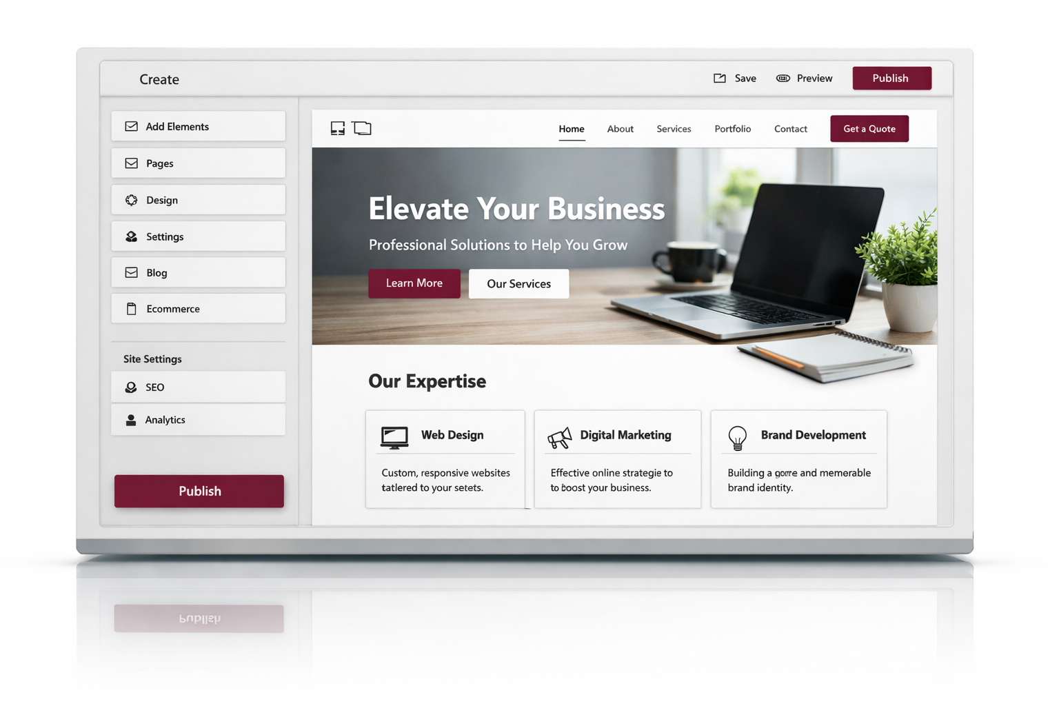 Marble Frame website builder interface